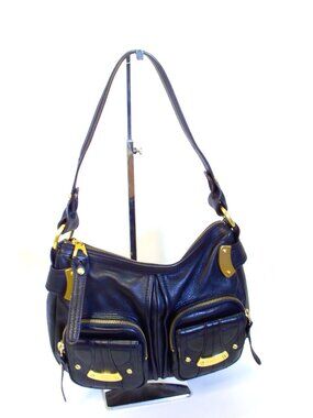 B. Markowsky Black Soft Leather Hobo Bag with Gold Hardware and Fringe on zipper